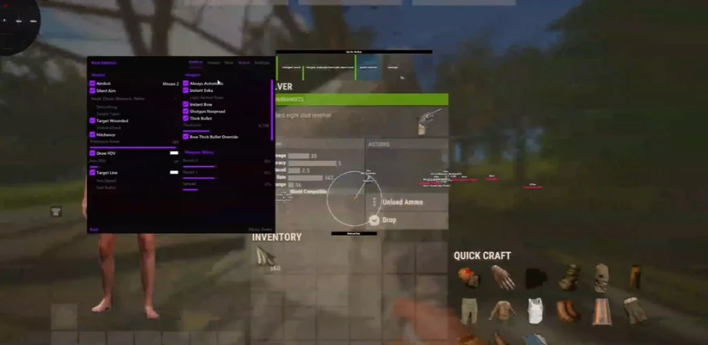 Rust Cheats in-game menu — ESP, aim, radar, and misc options